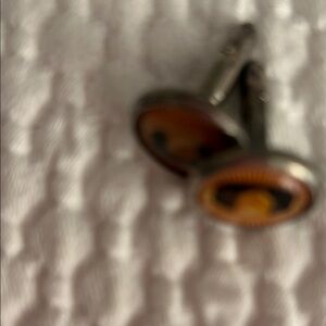 Elegant Orange and Silver Cufflinksfeaturing a cake!chocolate cake